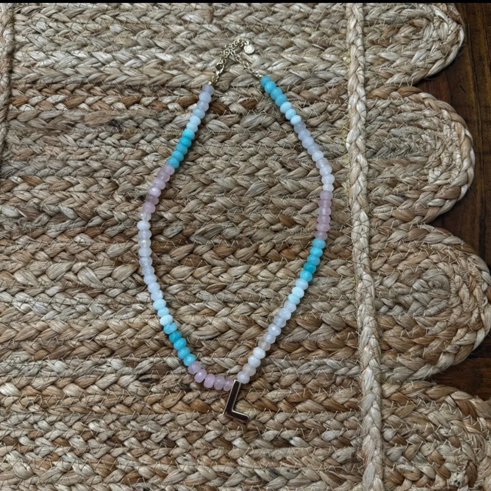Baublebar Semi Precious ‘L' Initial Necklace - Pink & Blue - Picture 2 of 4
